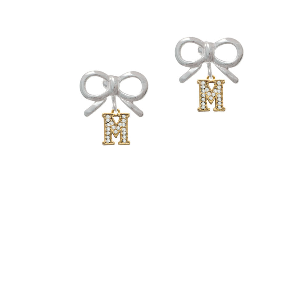 Gold Tone Small Crystal Initial - M - Crystal Clip On Earrings Image 9