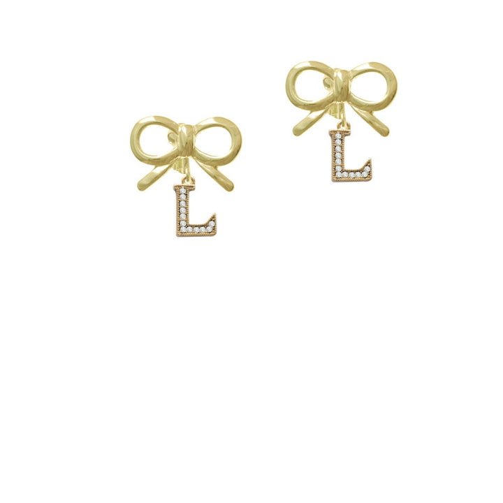 Gold Tone Small Crystal Initial - L - Crystal Clip On Earrings Image 10