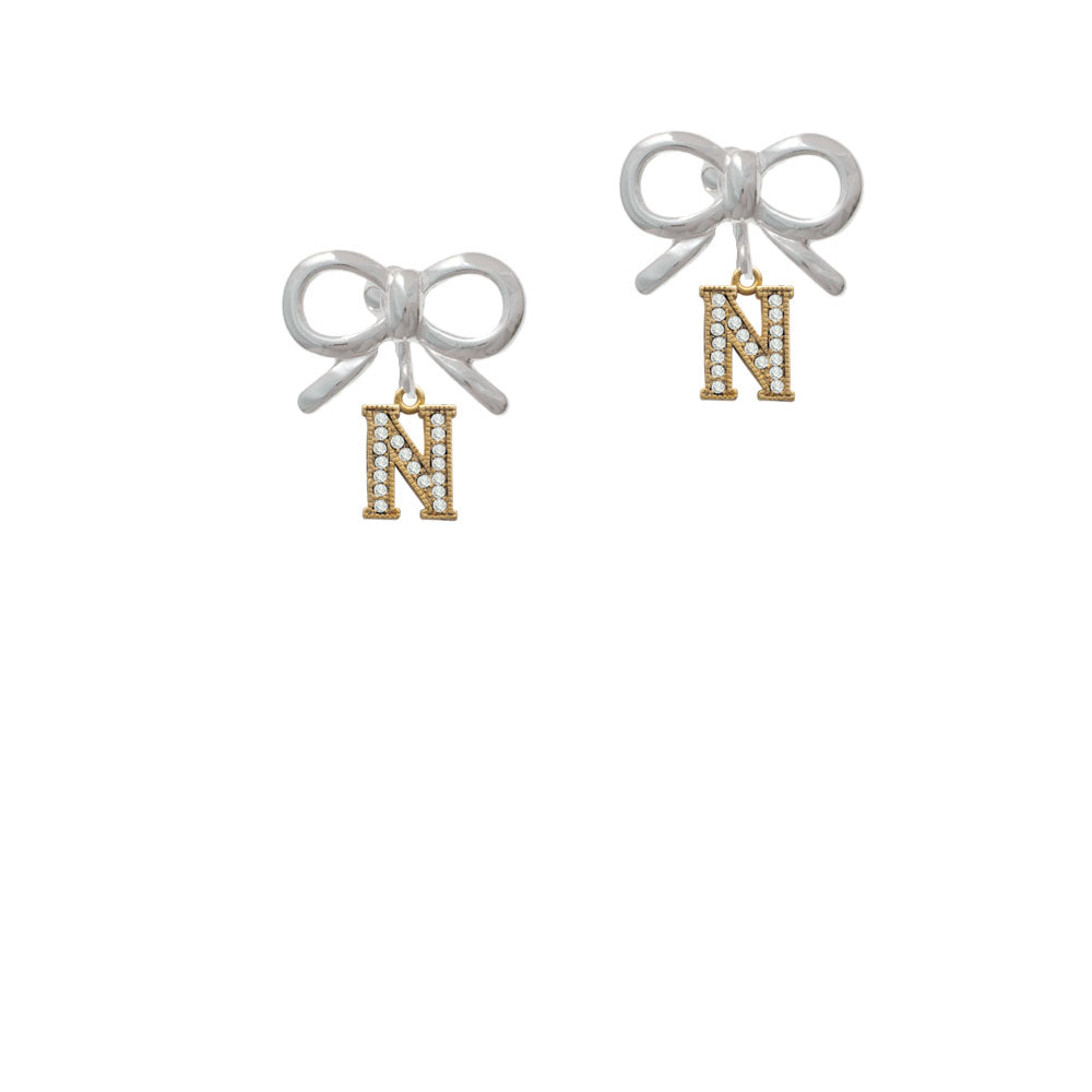 Gold Tone Small Crystal Initial - N - Crystal Clip On Earrings Image 9