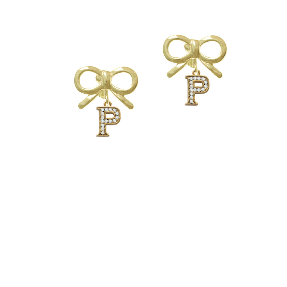 Gold Tone Small Crystal Initial - P - Crystal Clip On Earrings Image 10