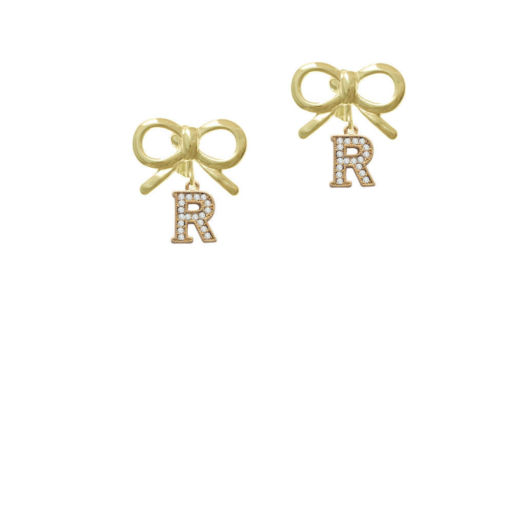 Gold Tone Small Crystal Initial - R - Crystal Clip On Earrings Image 10