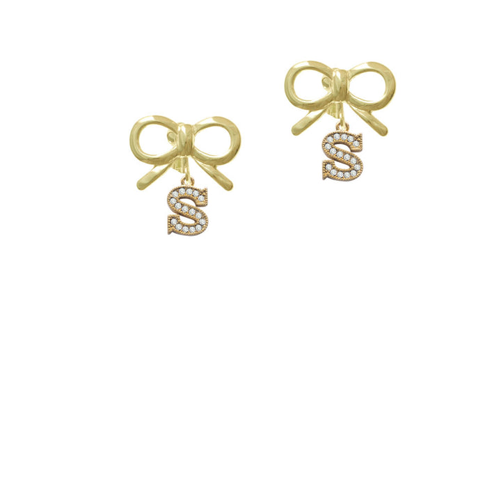 Gold Tone Small Crystal Initial - S - Crystal Clip On Earrings Image 10