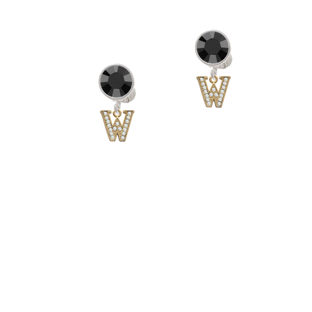 Gold Tone Small Crystal Initial - W - Crystal Clip On Earrings Image 3