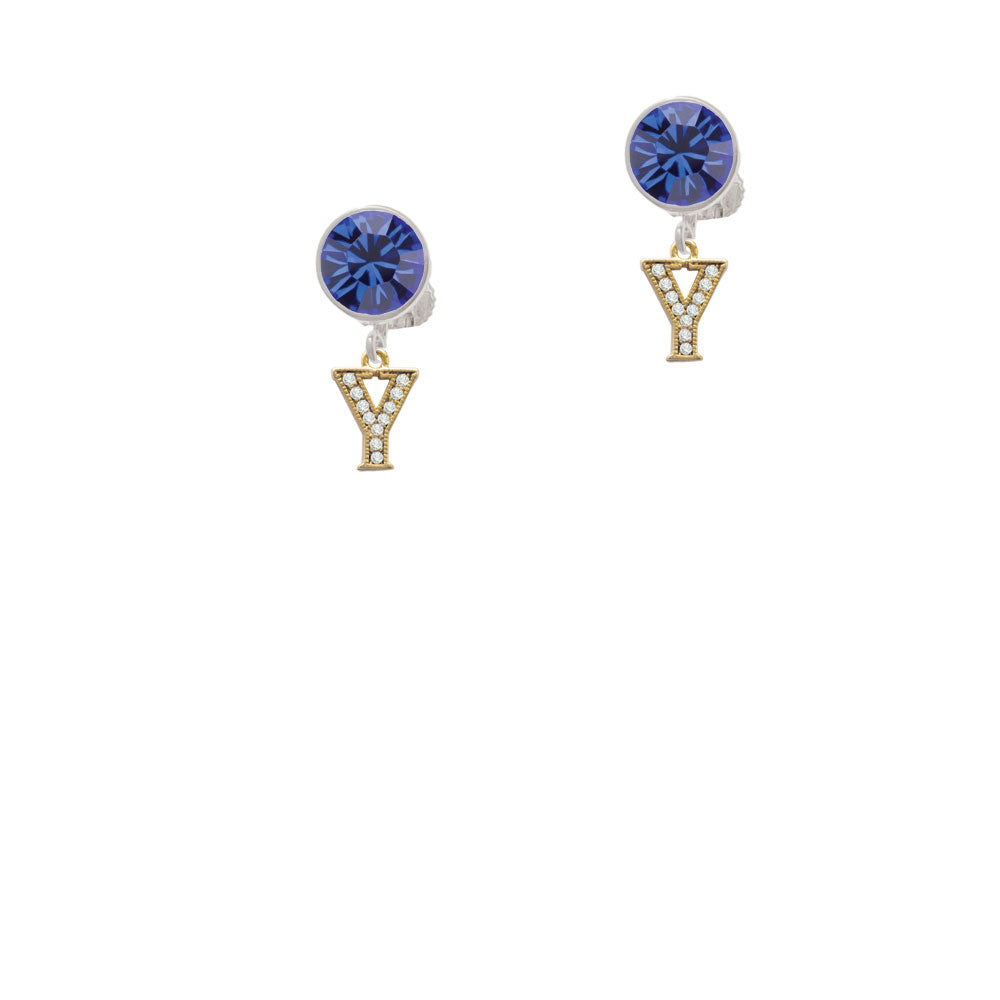 Gold Tone Small Crystal Initial - Y - Crystal Clip On Earrings Image 7