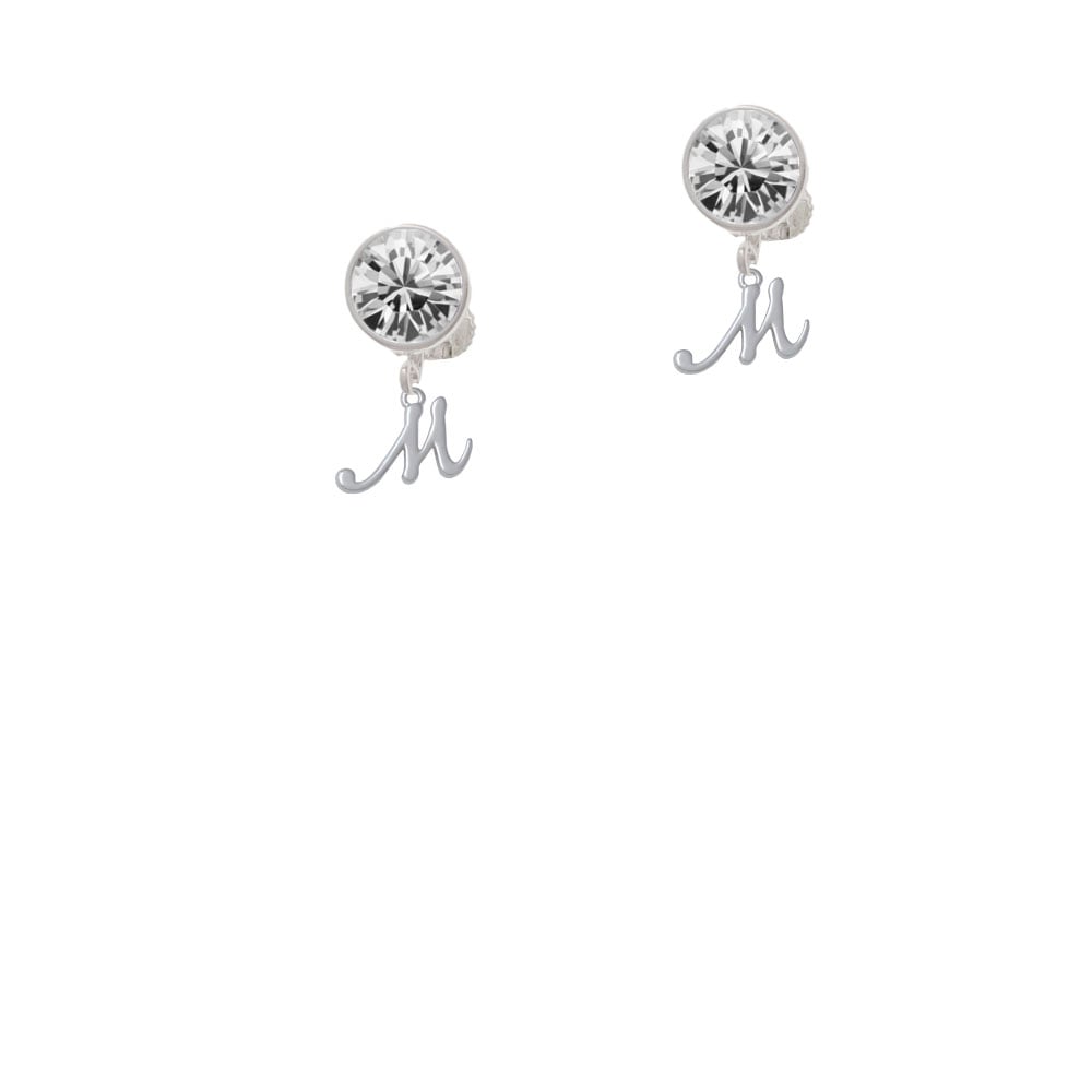 Mini Gelato Script Initial - M - Crystal Clip On Earrings Image 1