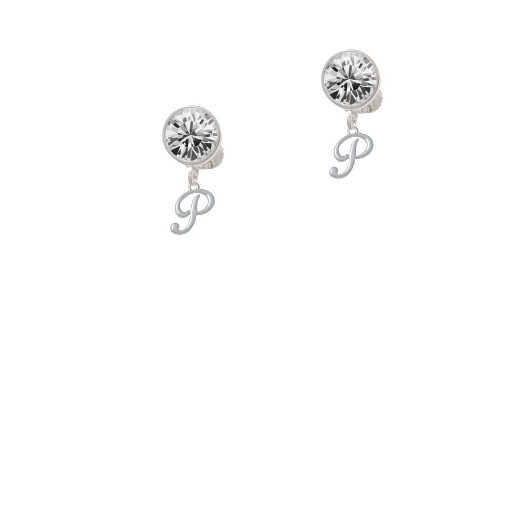 Mini Gelato Script Initial - P - Crystal Clip On Earrings Image 2