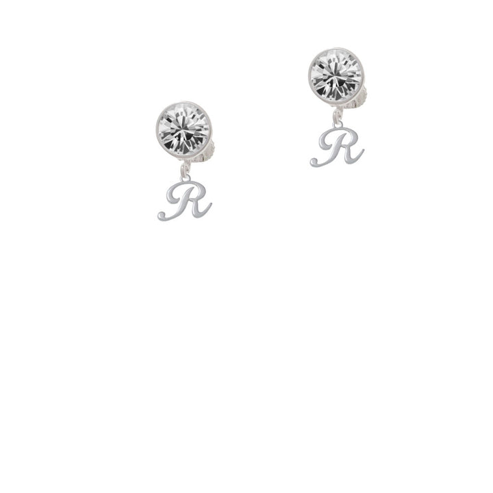 Mini Gelato Script Initial - R - Crystal Clip On Earrings Image 2