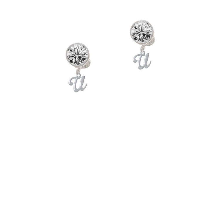 Mini Gelato Script Initial - U - Crystal Clip On Earrings Image 2