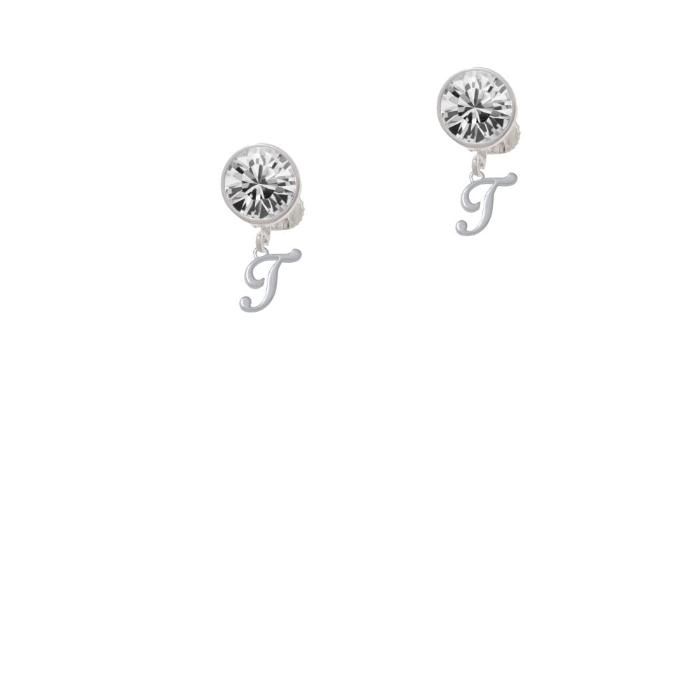 Mini Gelato Script Initial - T - Crystal Clip On Earrings Image 2