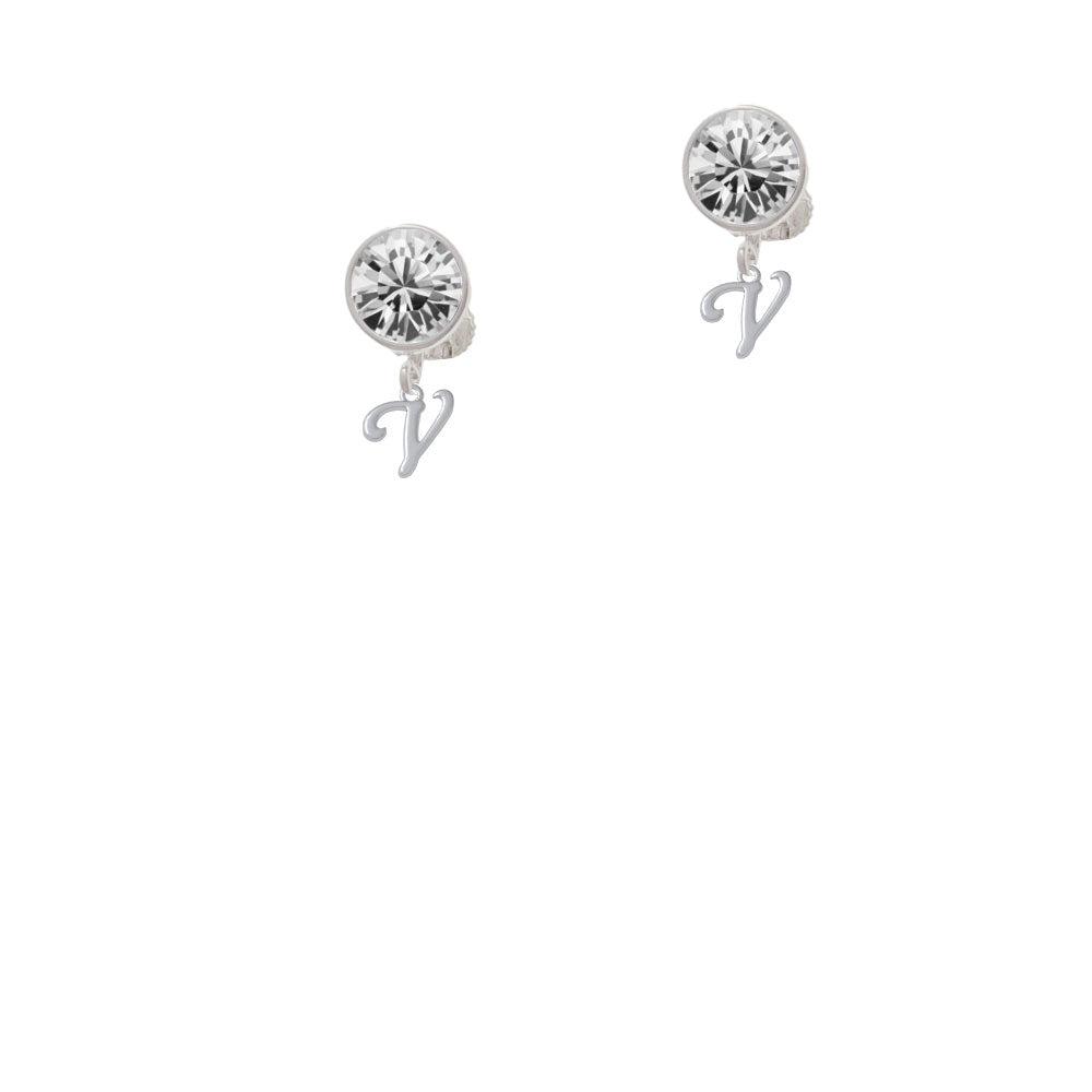 Mini Gelato Script Initial - V - Crystal Clip On Earrings Image 2