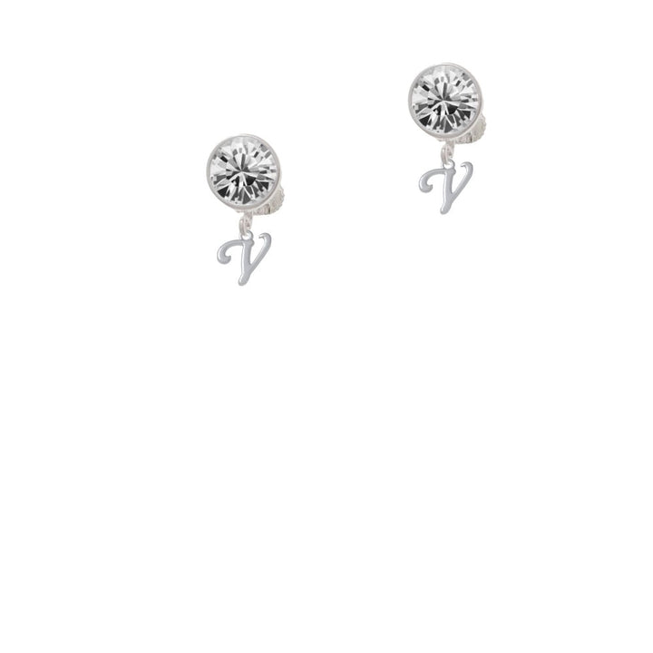 Mini Gelato Script Initial - V - Crystal Clip On Earrings Image 1