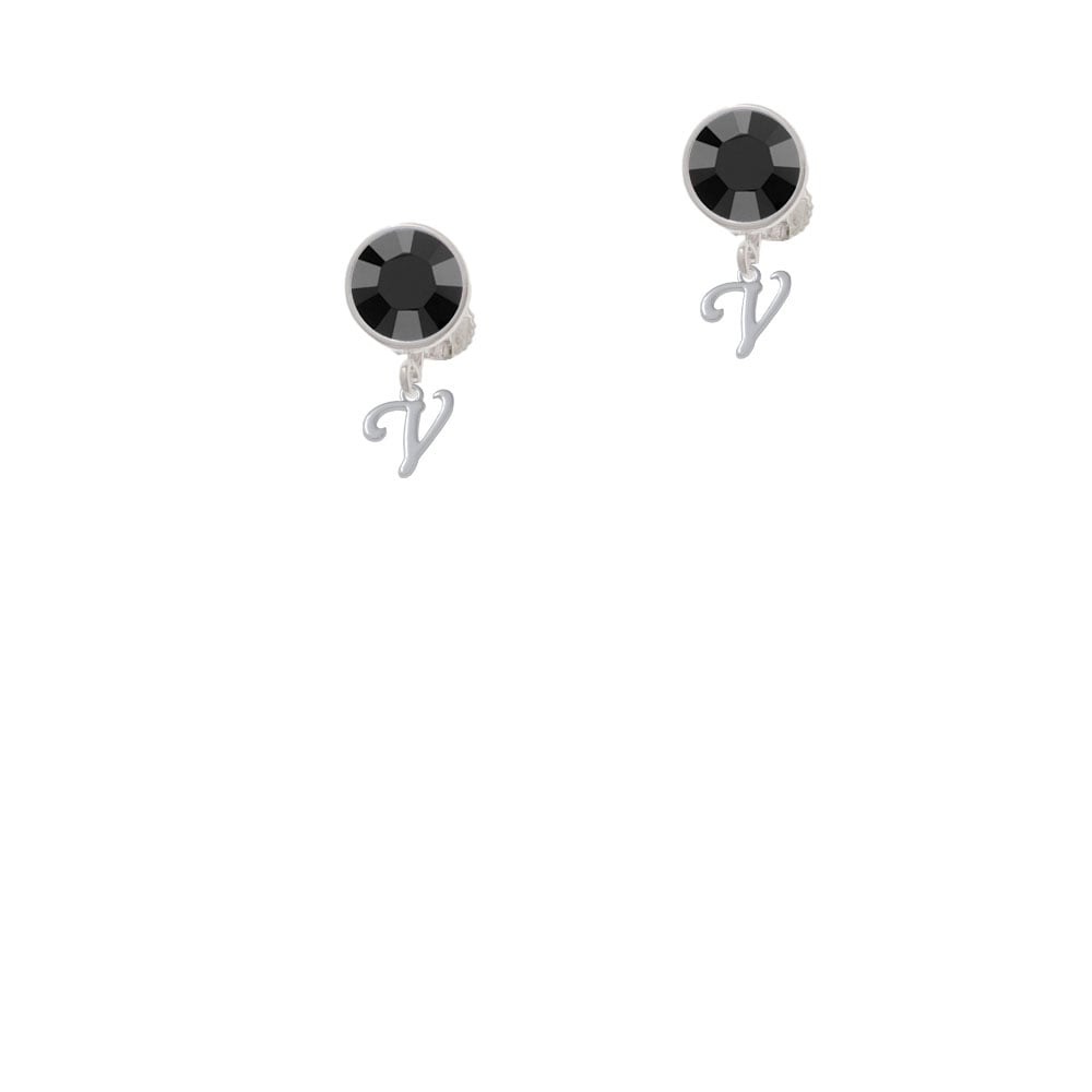 Mini Gelato Script Initial - V - Crystal Clip On Earrings Image 3