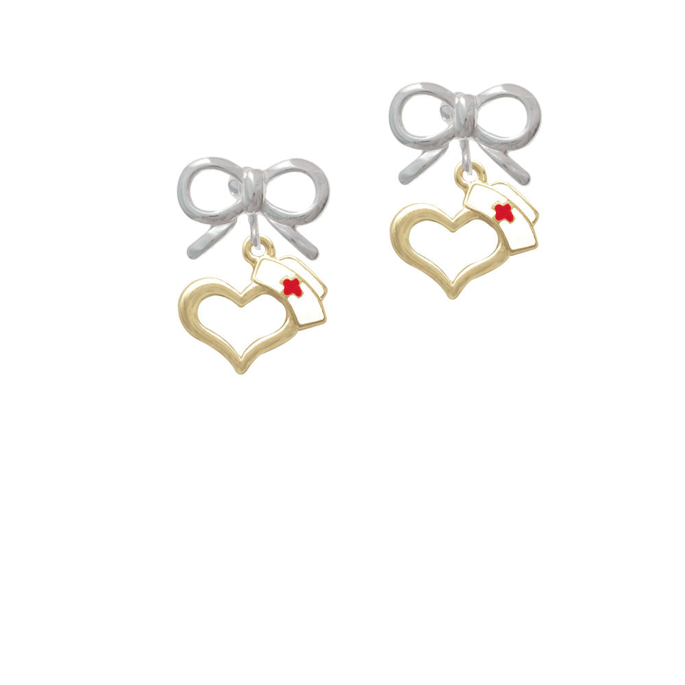 Gold Tone Open Heart with Nurse Hat Crystal Clip On Earrings Image 9