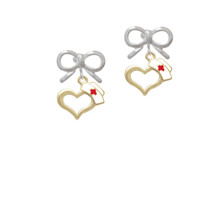 Gold Tone Open Heart with Nurse Hat Crystal Clip On Earrings Image 9