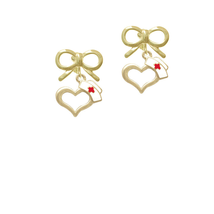 Gold Tone Open Heart with Nurse Hat Crystal Clip On Earrings Image 10