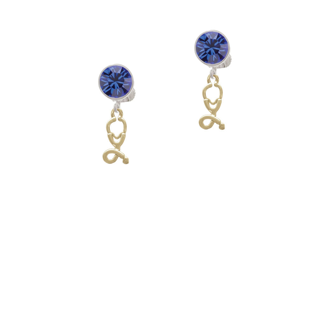 Gold Tone Stethoscope Crystal Clip On Earrings Image 7