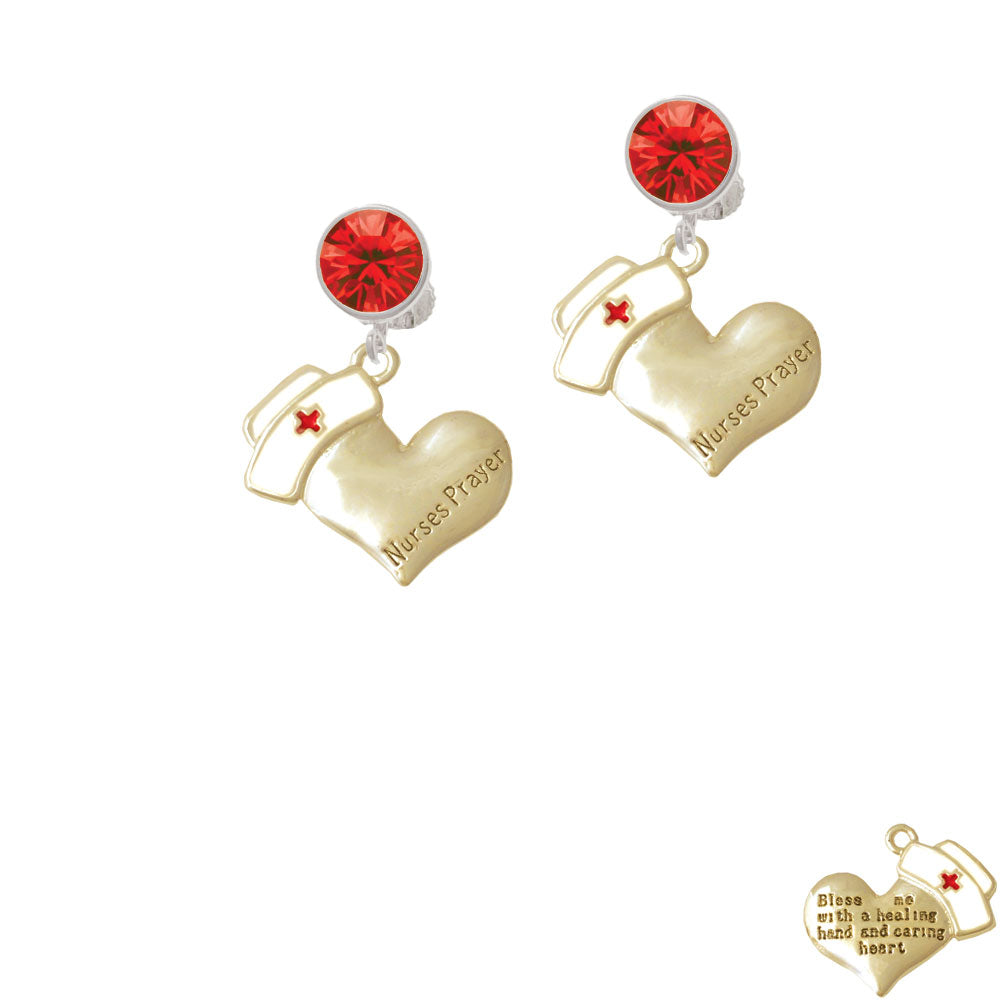 Gold Tone Nurses Prayer Heart - Healing Hand Crystal Clip On Earrings Image 4