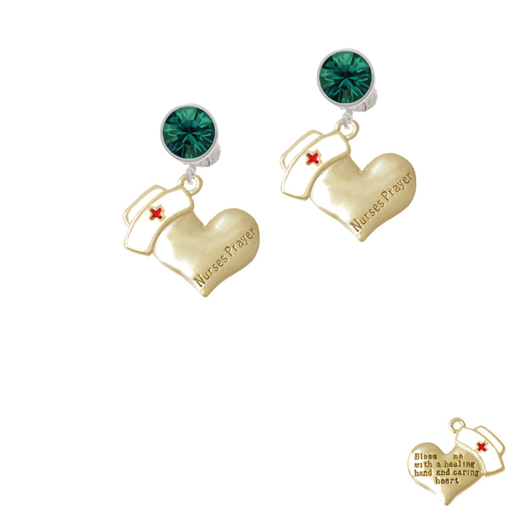 Gold Tone Nurses Prayer Heart - Healing Hand Crystal Clip On Earrings Image 6