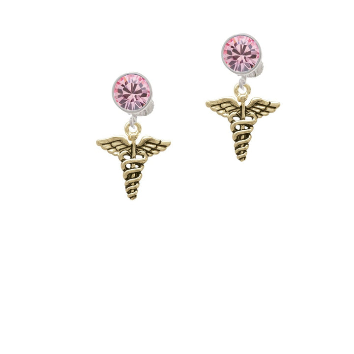 Gold Tone Caduceus Crystal Clip On Earrings Image 4