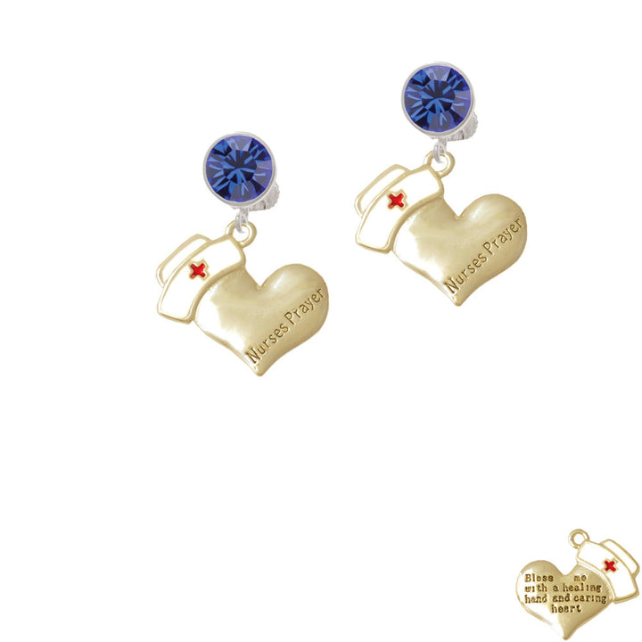 Gold Tone Nurses Prayer Heart - Healing Hand Crystal Clip On Earrings Image 7