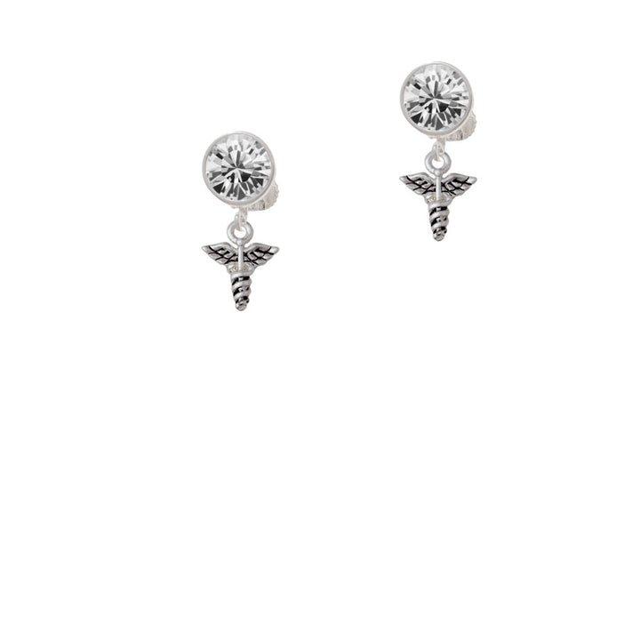 Mini Caduceus Crystal Clip On Earrings Image 2