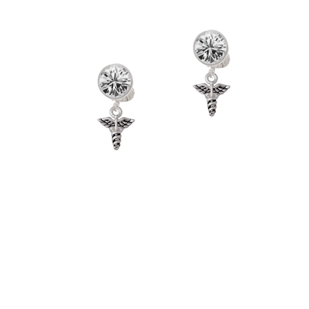 Mini Caduceus Crystal Clip On Earrings Image 1