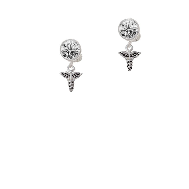 Mini Caduceus Crystal Clip On Earrings Image 1