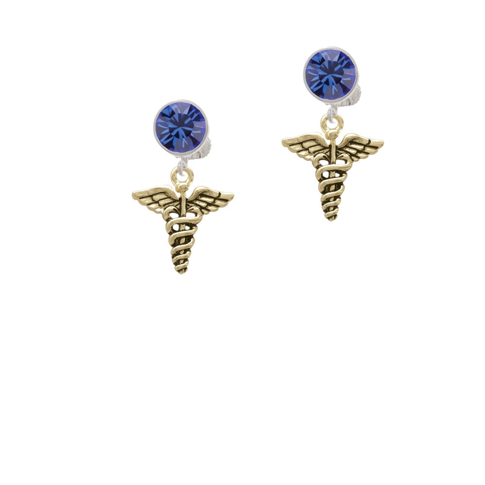 Gold Tone Caduceus Crystal Clip On Earrings Image 7