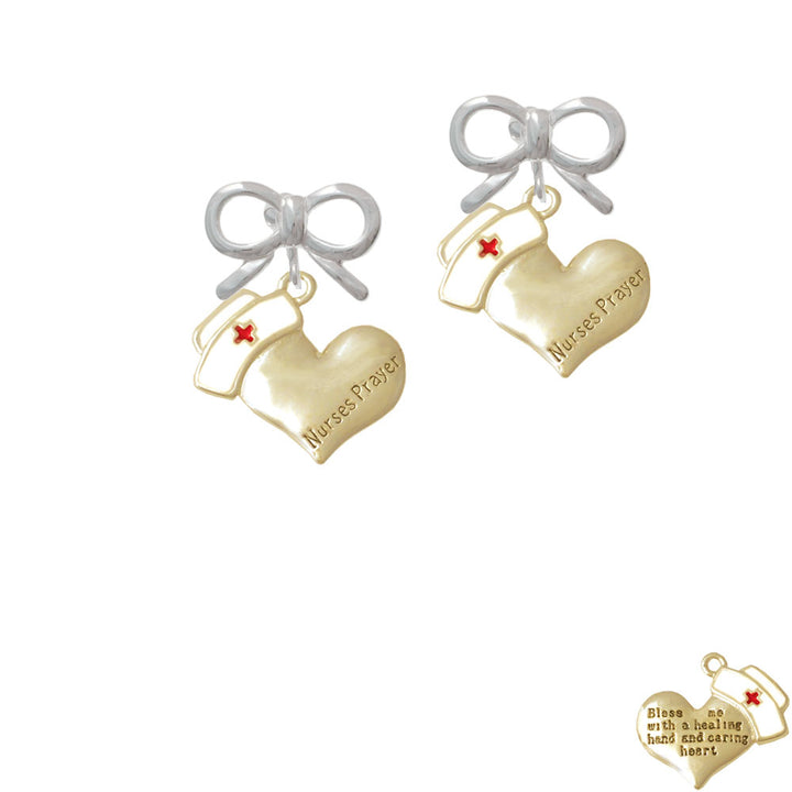 Gold Tone Nurses Prayer Heart - Healing Hand Crystal Clip On Earrings Image 9