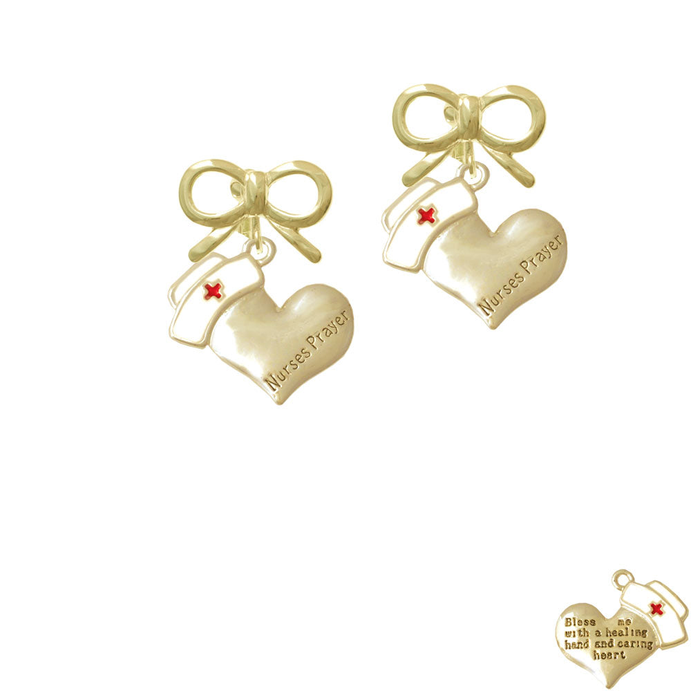 Gold Tone Nurses Prayer Heart - Healing Hand Crystal Clip On Earrings Image 10