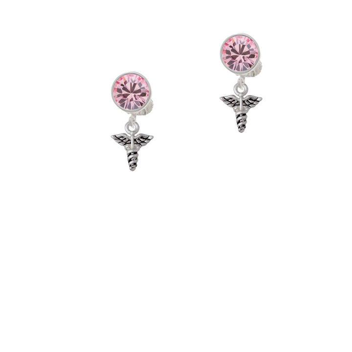 Mini Caduceus Crystal Clip On Earrings Image 1