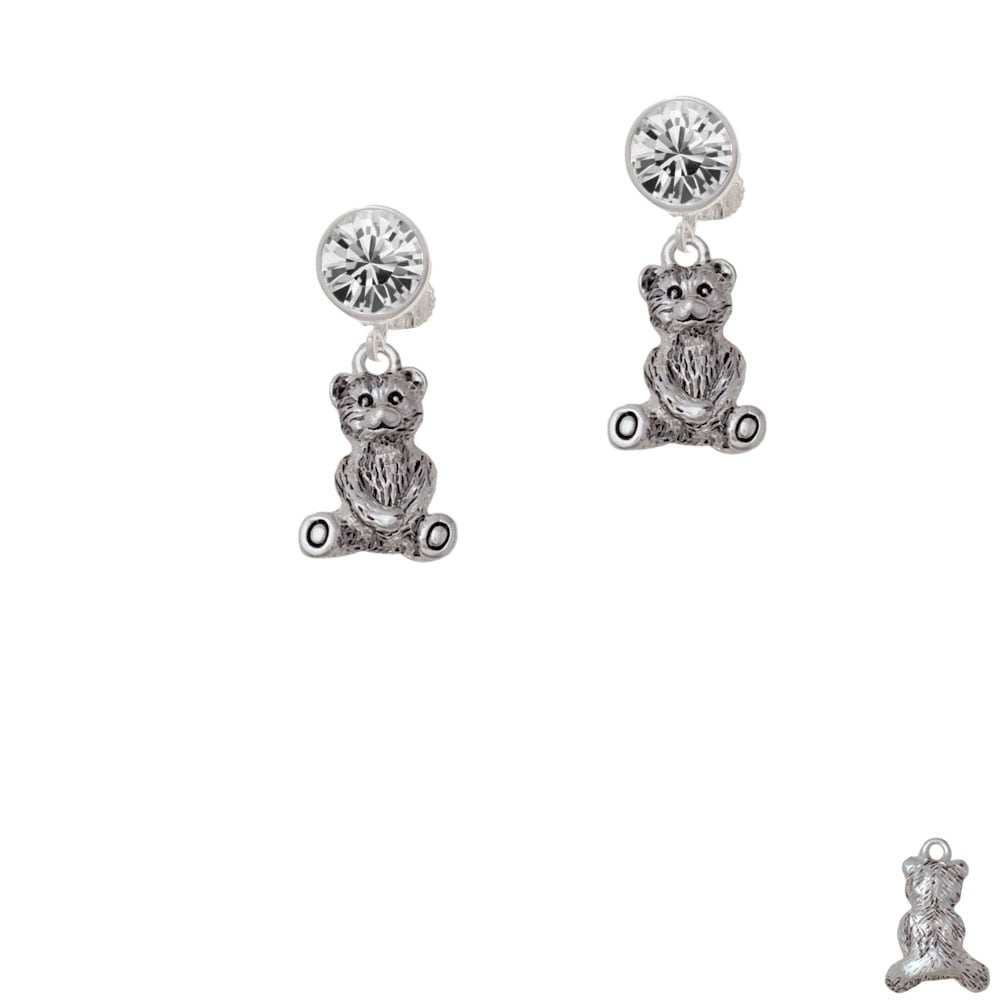 Antiqued Teddy Bear Crystal Clip On Earrings Image 1