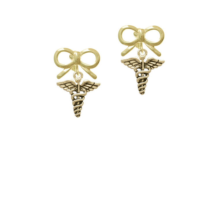 Gold Tone Caduceus Crystal Clip On Earrings Image 10