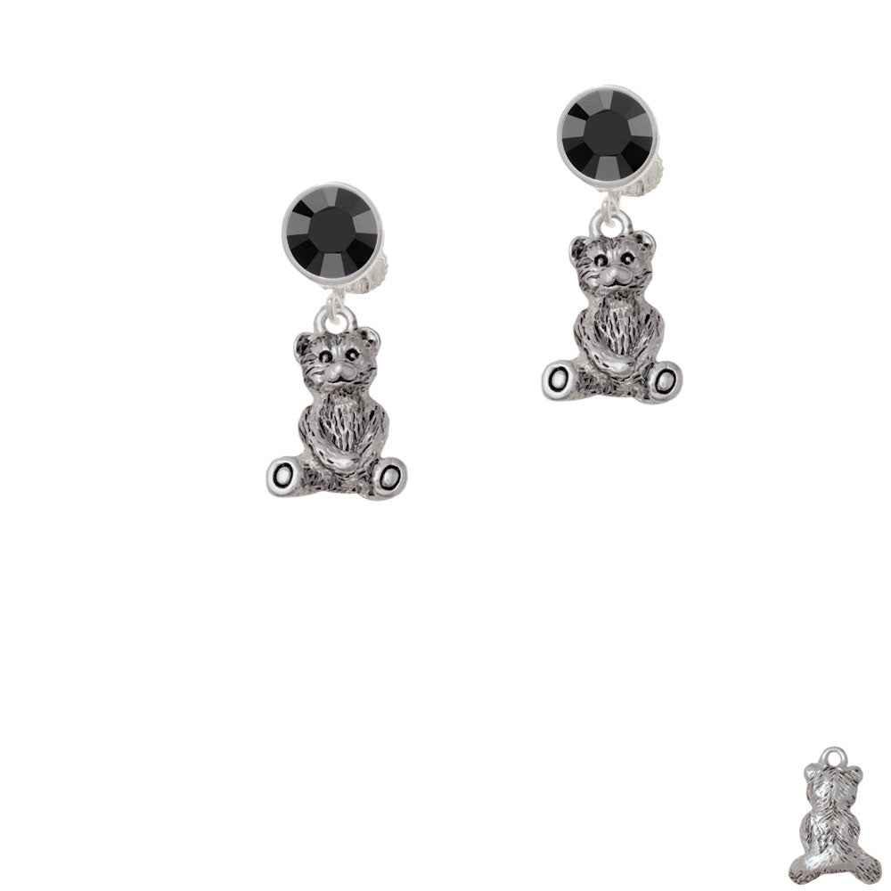 Antiqued Teddy Bear Crystal Clip On Earrings Image 3