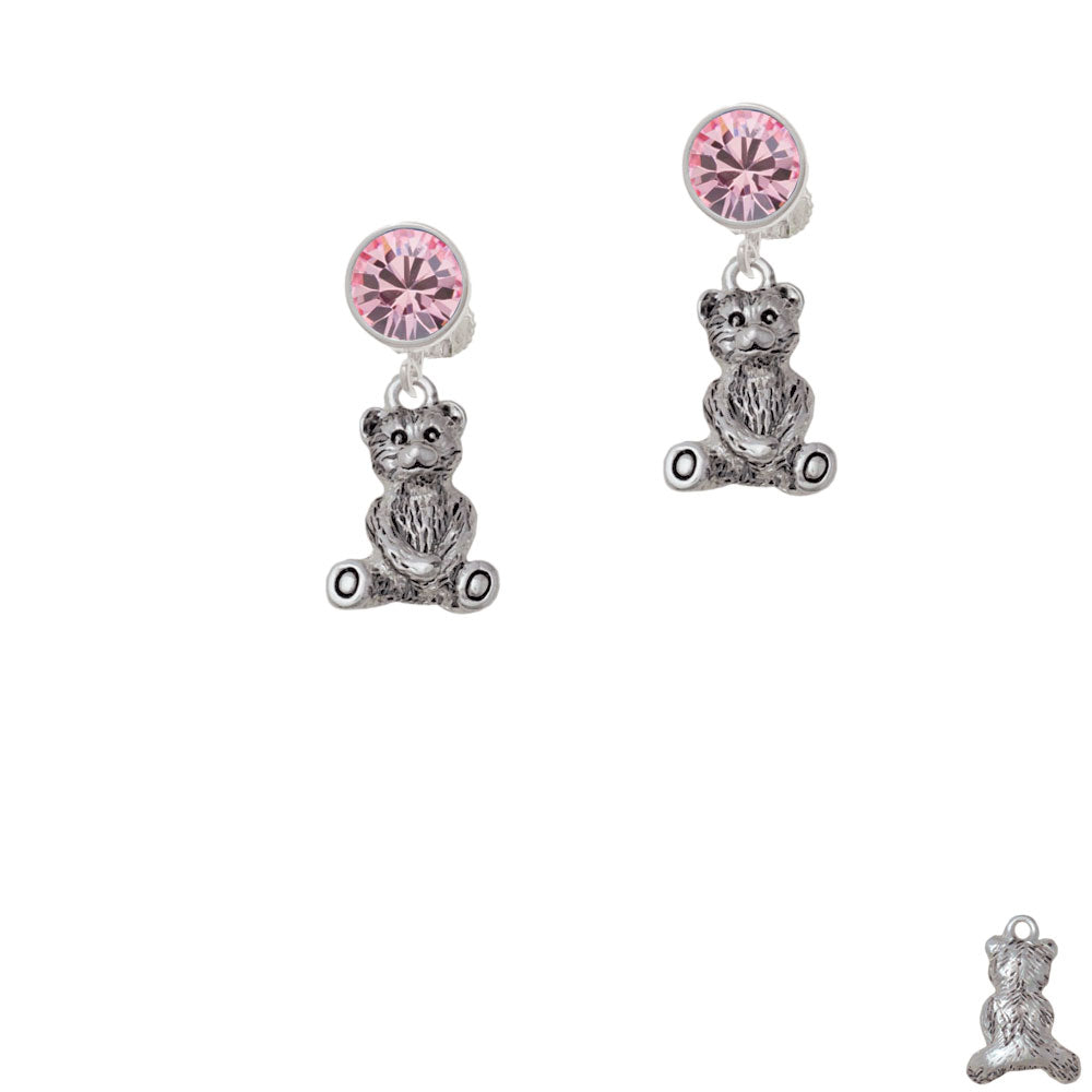 Antiqued Teddy Bear Crystal Clip On Earrings Image 4