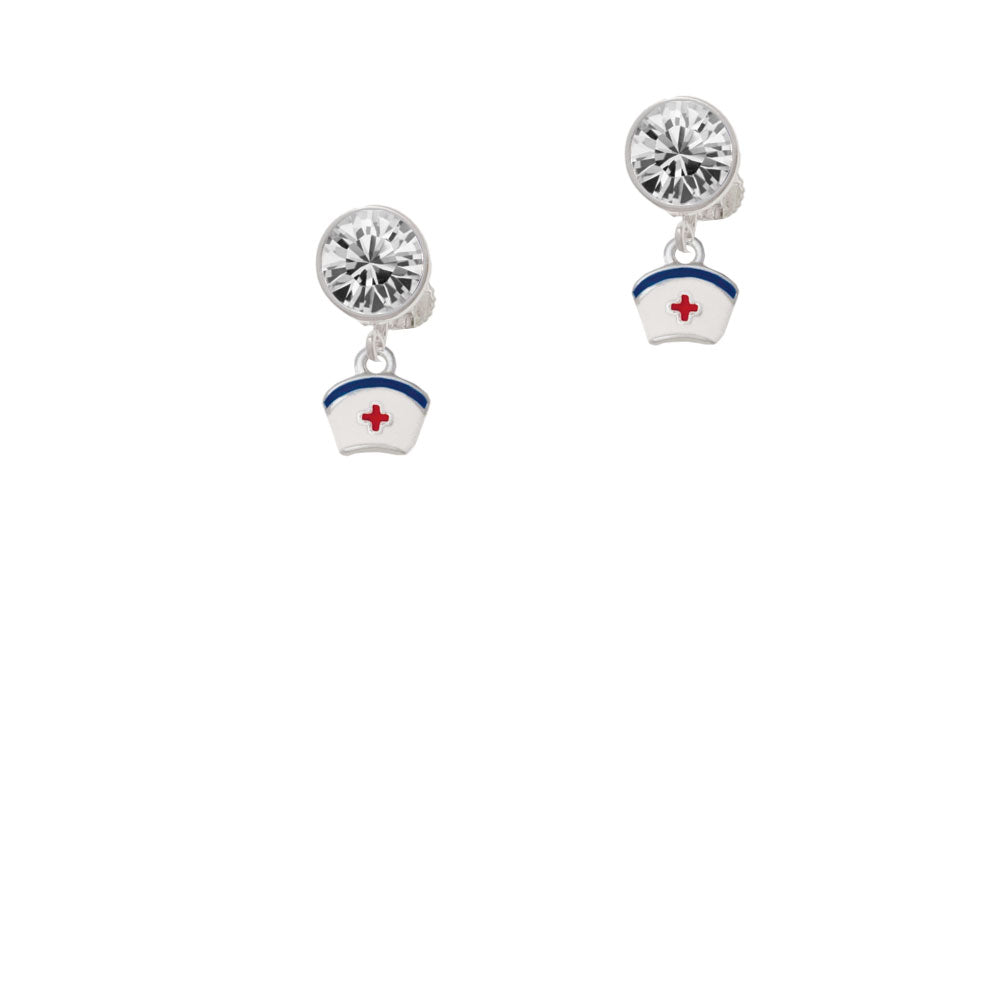 Mini Nurse Hat Crystal Clip On Earrings Image 2