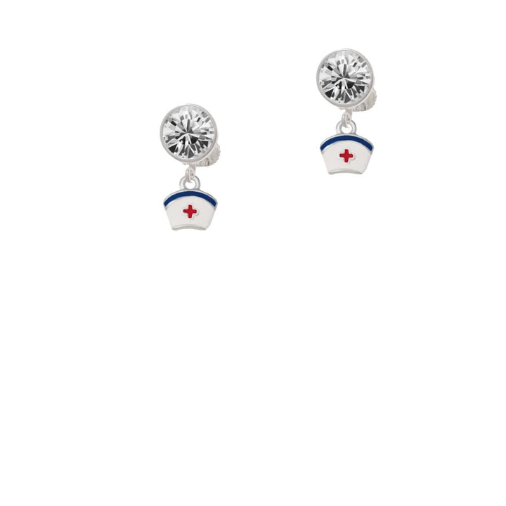 Mini Nurse Hat Crystal Clip On Earrings Image 1