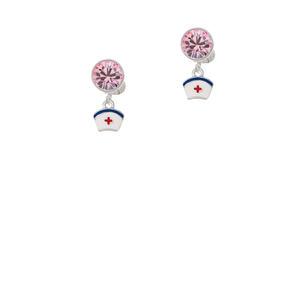 Mini Nurse Hat Crystal Clip On Earrings Image 4