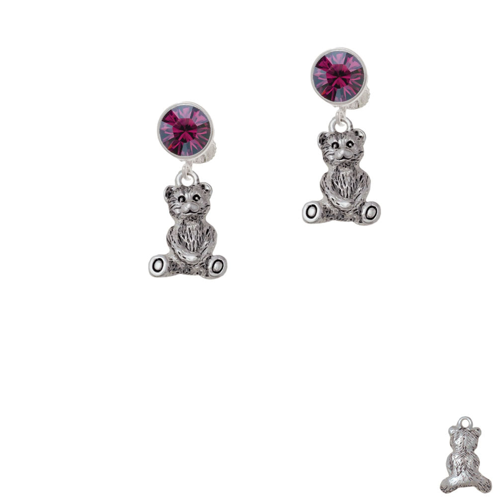 Antiqued Teddy Bear Crystal Clip On Earrings Image 8