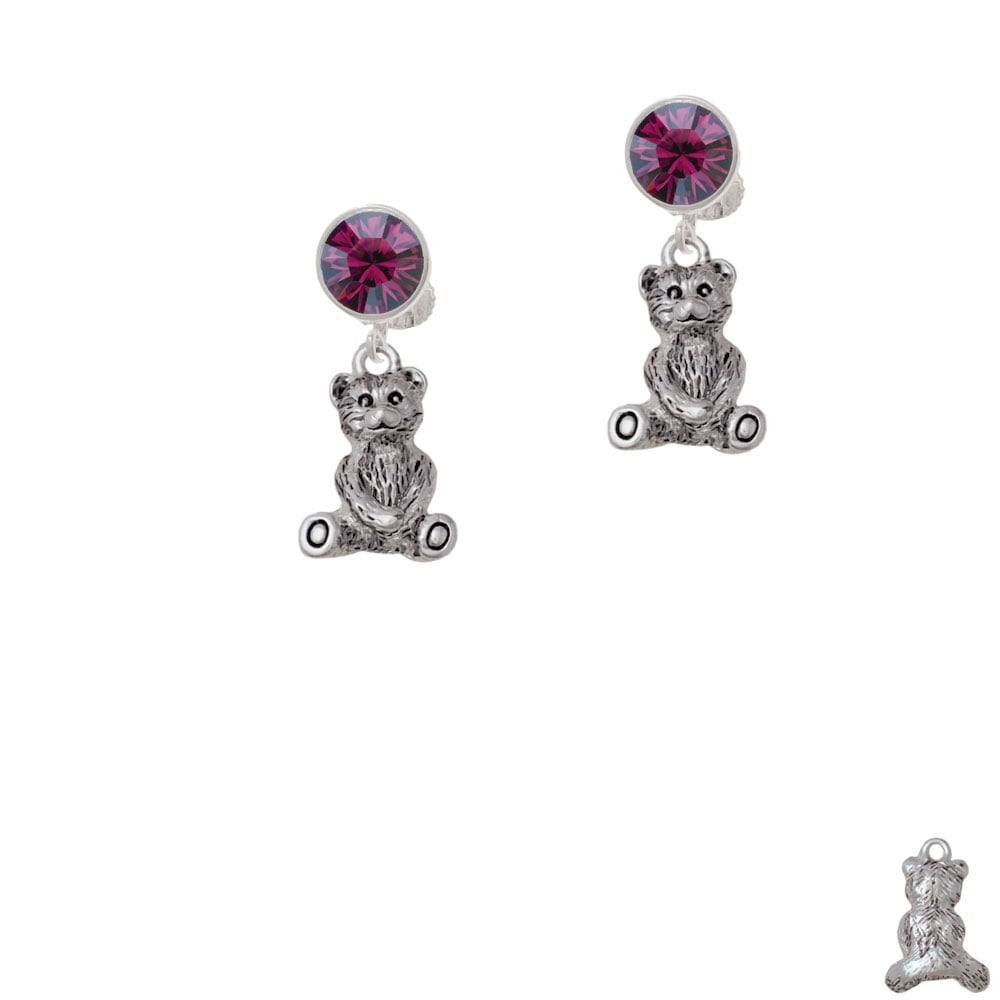 Antiqued Teddy Bear Crystal Clip On Earrings Image 1