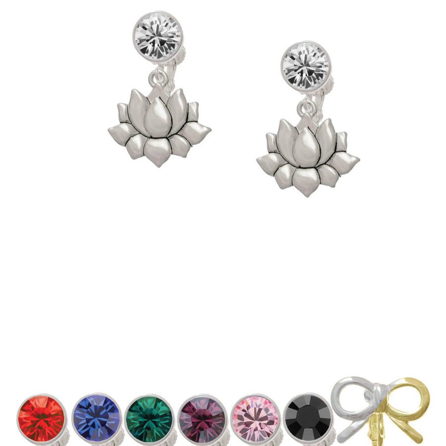 Medium Lotus Flower Crystal Clip On Earrings Image 1