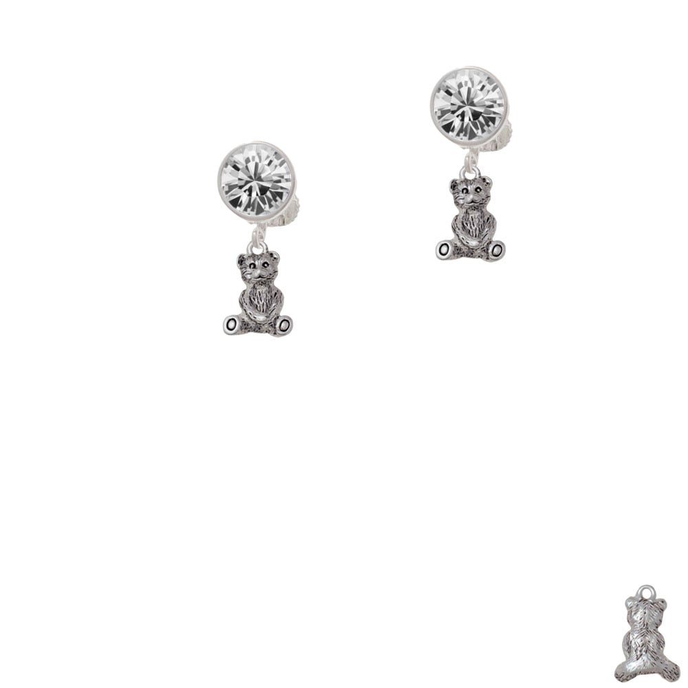 Mini Teddy Bear Crystal Clip On Earrings Image 1