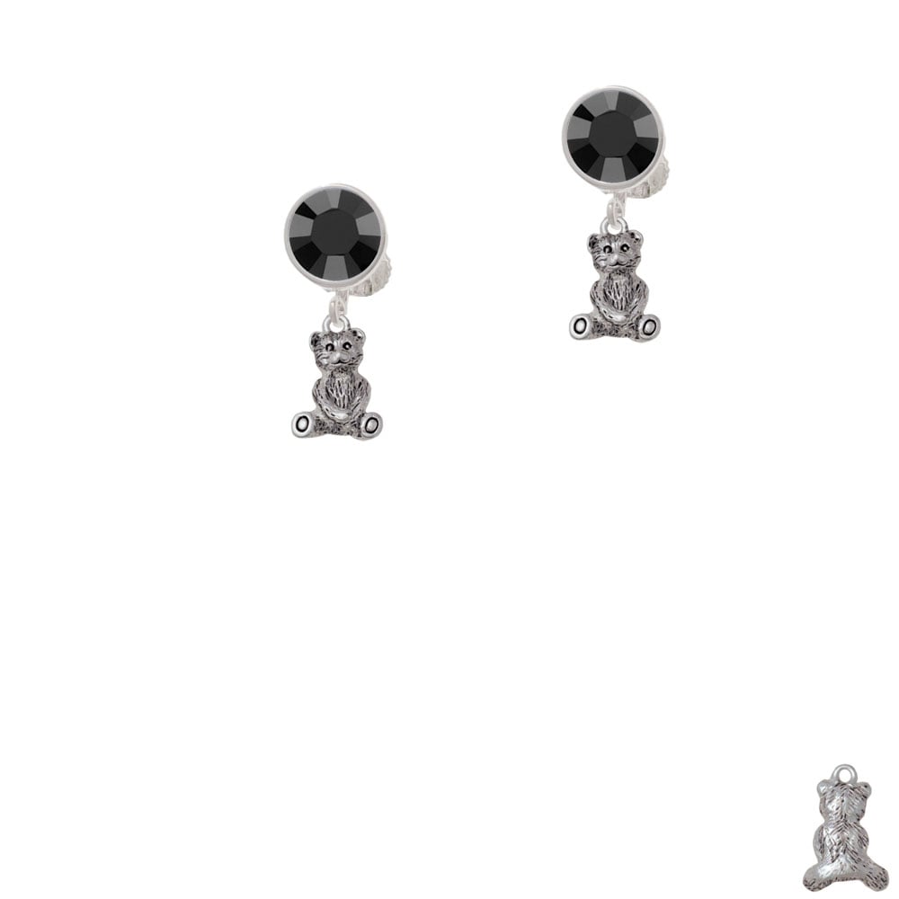 Mini Teddy Bear Crystal Clip On Earrings Image 3