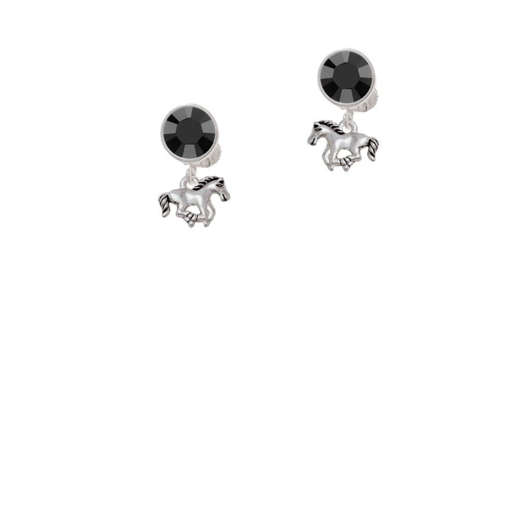 Mini Running Horse Crystal Clip On Earrings Image 1