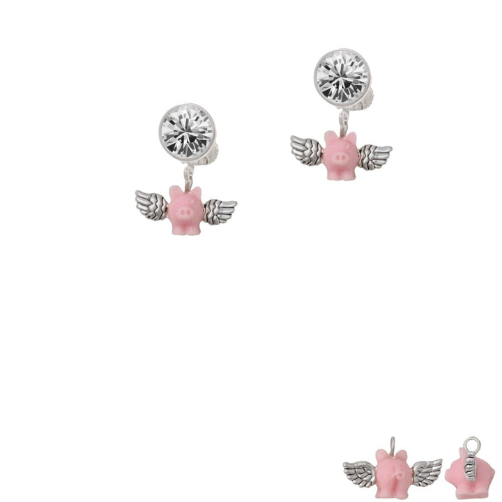 Mini Pink Flying Pig Crystal Clip On Earrings Image 1