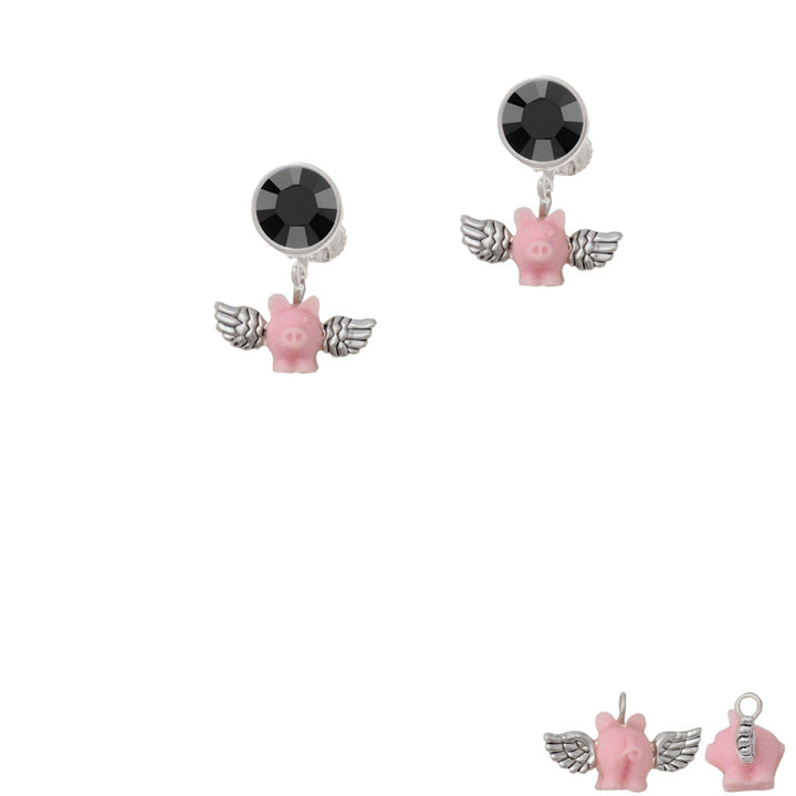 Mini Pink Flying Pig Crystal Clip On Earrings Image 3