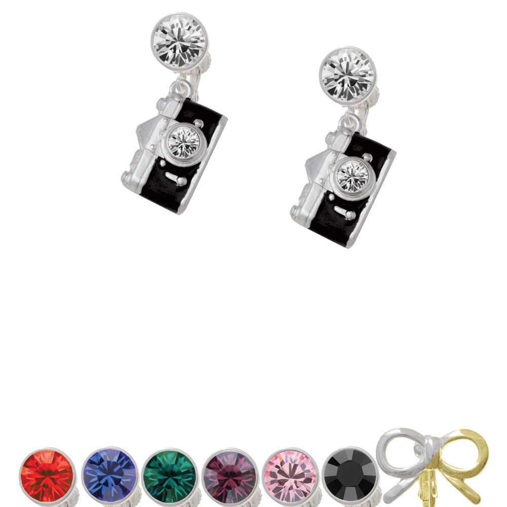 Black Camera Crystal Clip On Earrings Image 1