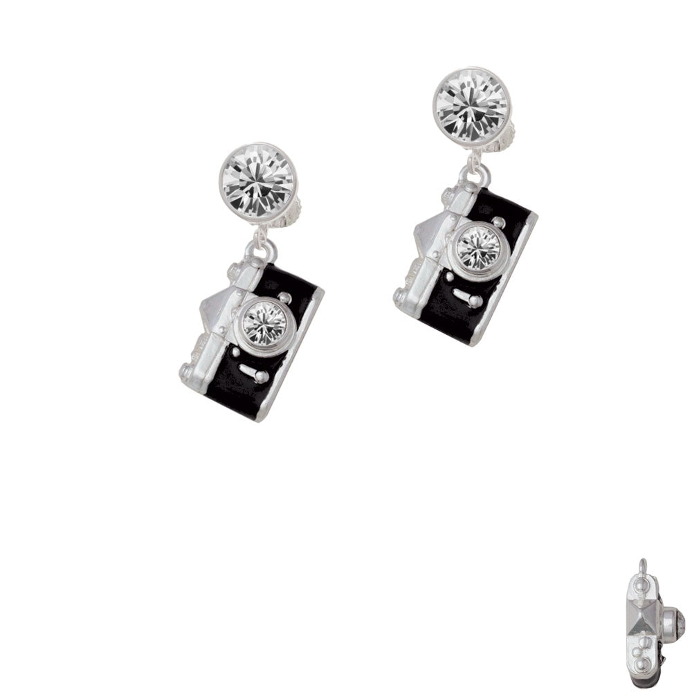 Black Camera Crystal Clip On Earrings Image 2