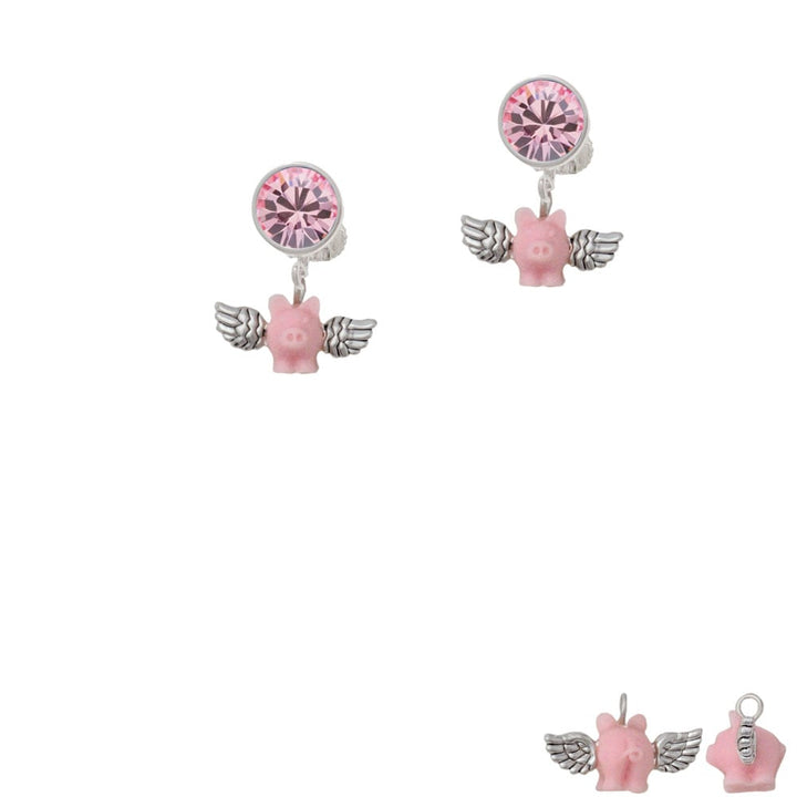 Mini Pink Flying Pig Crystal Clip On Earrings Image 4