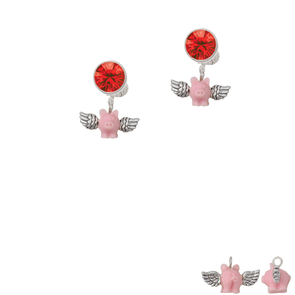 Mini Pink Flying Pig Crystal Clip On Earrings Image 4